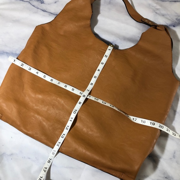Tan Brown Faux Leather Hobo Shoulder Bag Purse - Picture 3 of 8